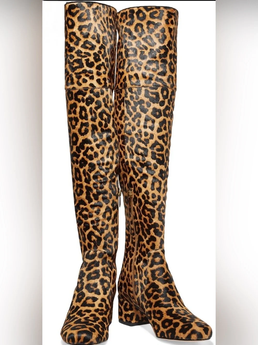 Sam Edelman Elina Leopard Calf Hair Over The Knee Boots Women’s 8.5 Block Heel